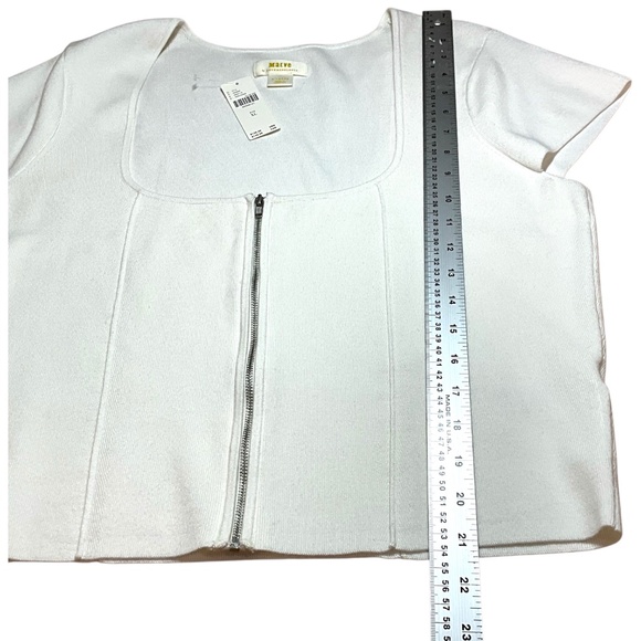 ANTHROPOLOGIE MAEVE Fitted Zipper Front Knit Scoop Neck Top Cap Sleeves NWT XL - Picture 7 of 10